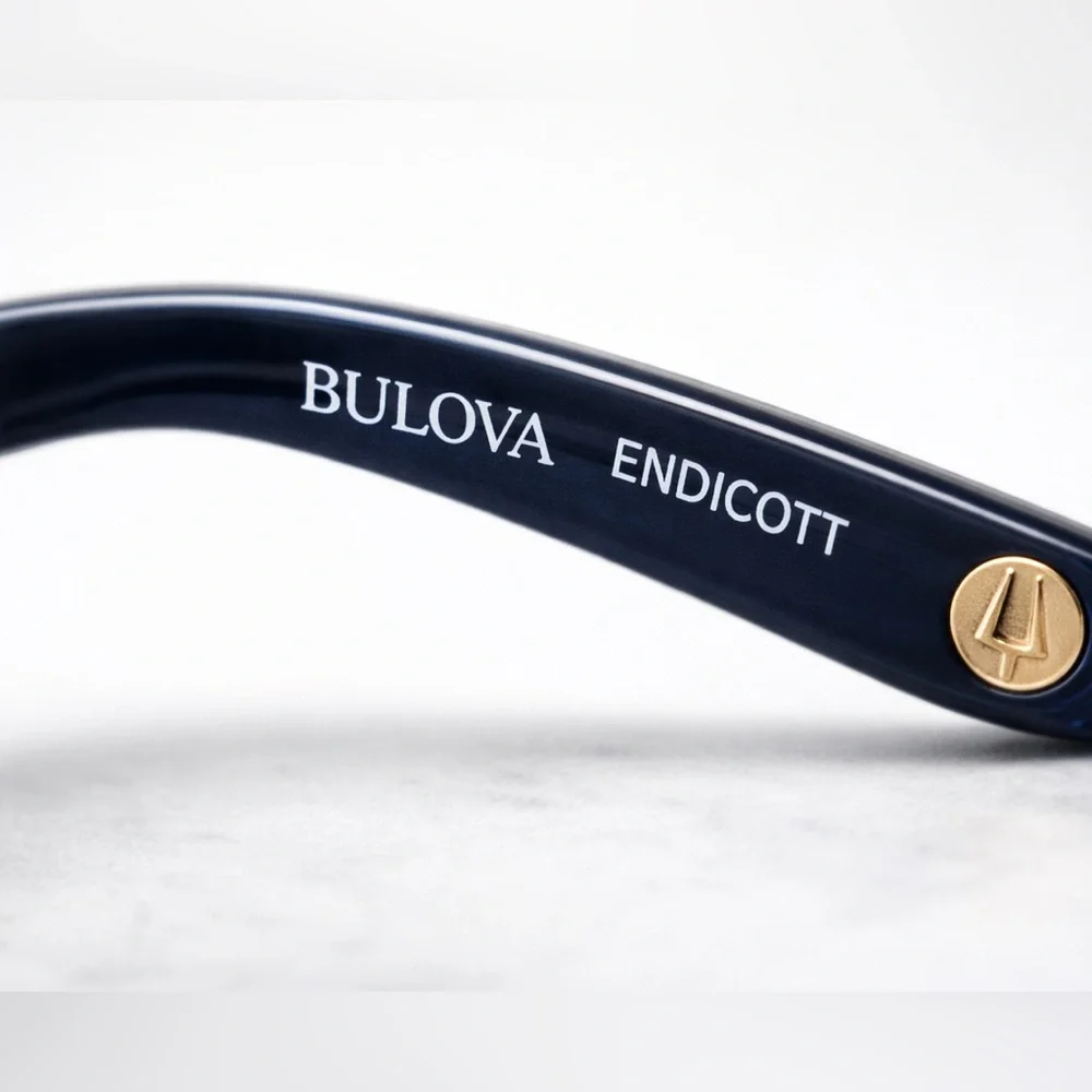 Bulova Endicott Sunglasses Navy Gold Amber Lens Browline w Case Rx lenses